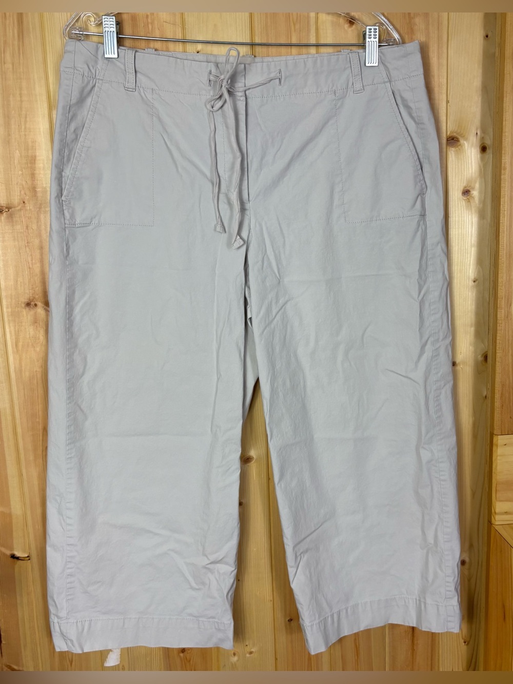 Talbots Heritage Crop Pants 16 Neutral Drawstring Cotton Capri Casual Wide Leg
